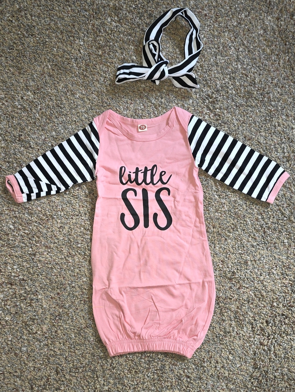 Little Sis Pink and Black Stripe Kids Sleep Gown with Headband